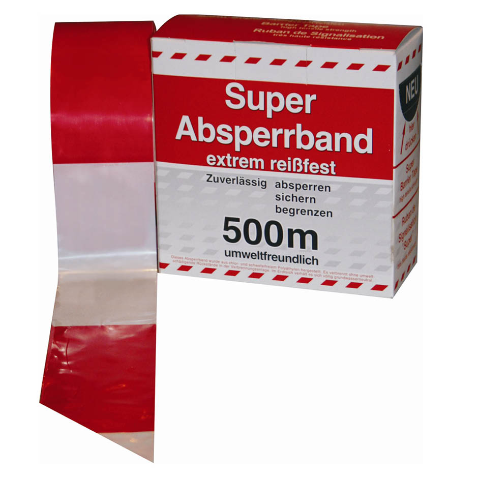 Absperrband Kassette Mit 5m Band - Weiß & Rot Für Innen & Außen